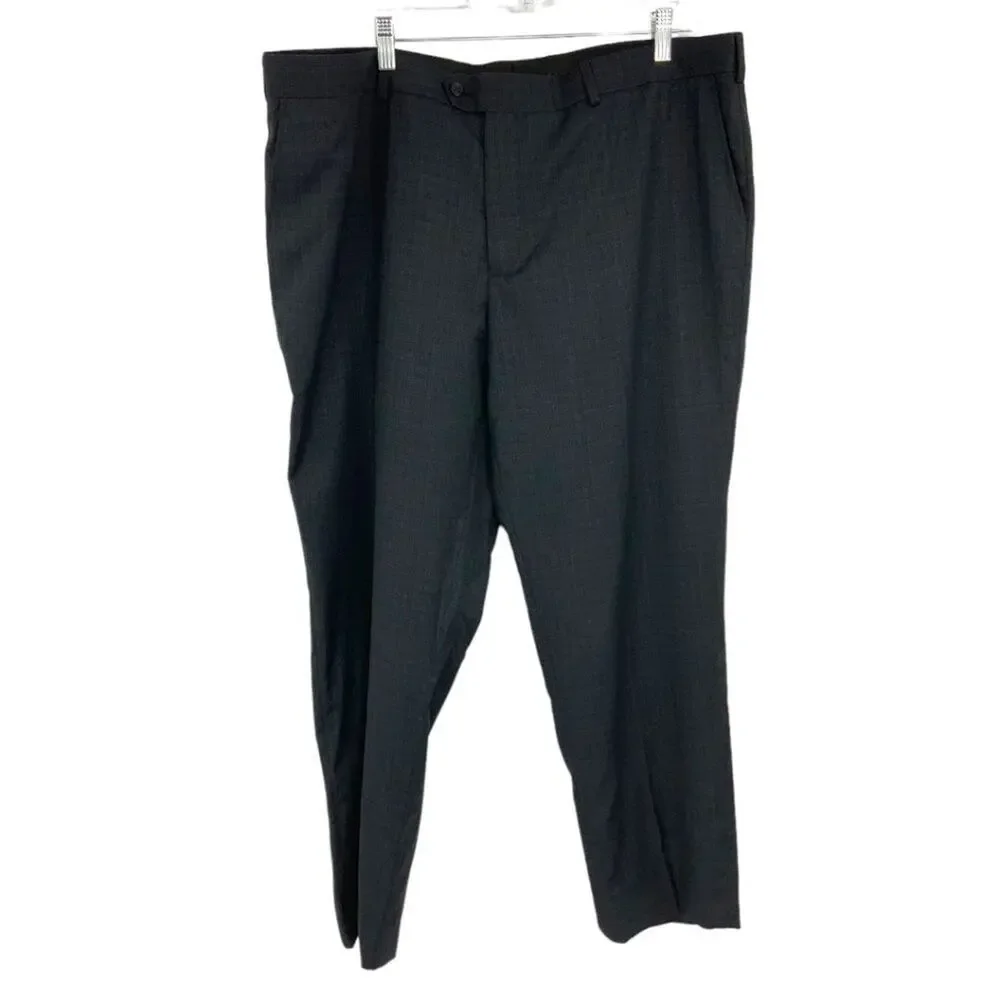 Zanetti Mateo Charcoal Gray Windowpane Wool Blend Dress Pants Size 42R